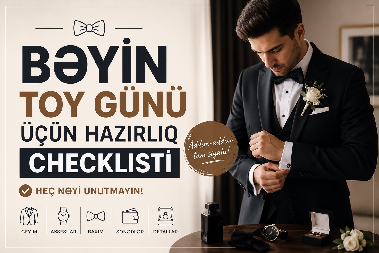 Bəyin toy günü üçün hazırlıq checklisti: Heç nəyi unutmayın